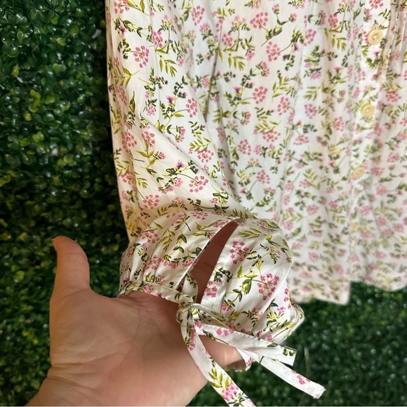J Crew Tie-Sleeve Button-Front Poplin Top Meadow Floral Size M - Picture 6 of 15